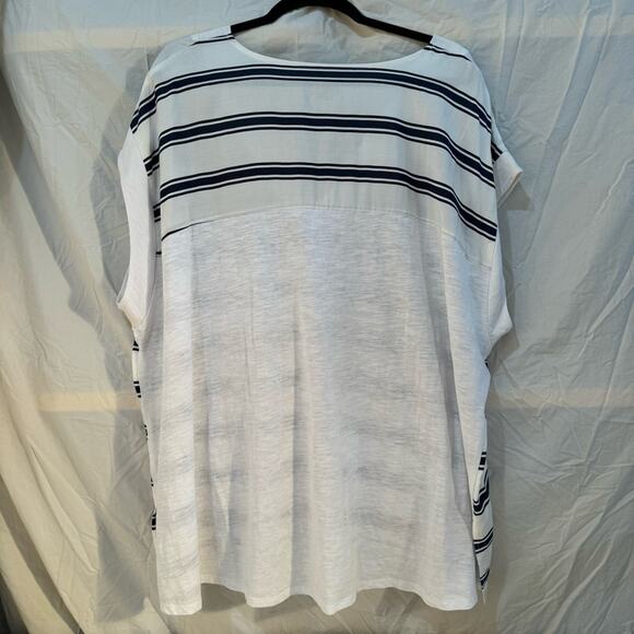 Lane Bryant White Blouse Navy Blue Striped V-Neck Shirt Size 4X 26/28 Coastal - Picture 4 of 4